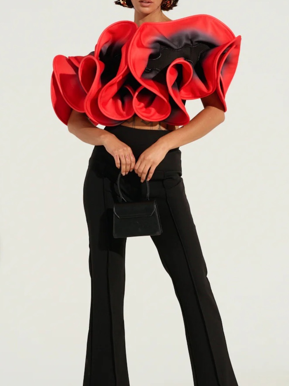 Statement Red Ruffle One-Shoulder Crop Top - Picture 6 of 8